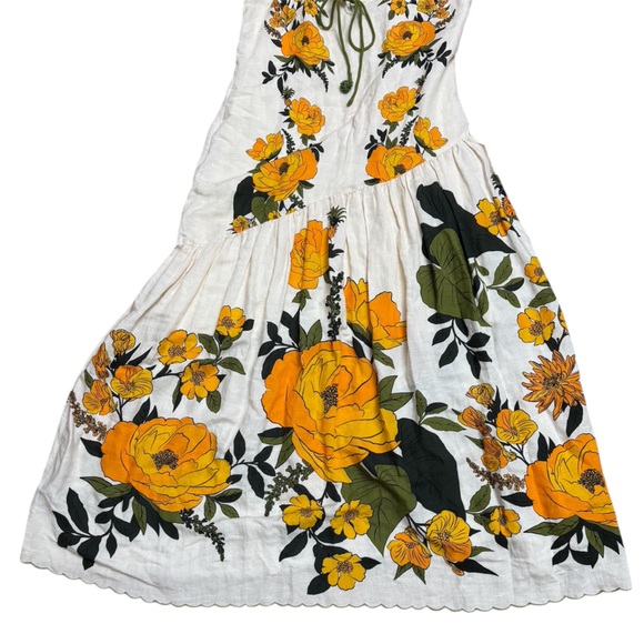 Farm Rio Anthropologie Cream Maxi Dress with Yellow Floral Print - Picture 7 of 13